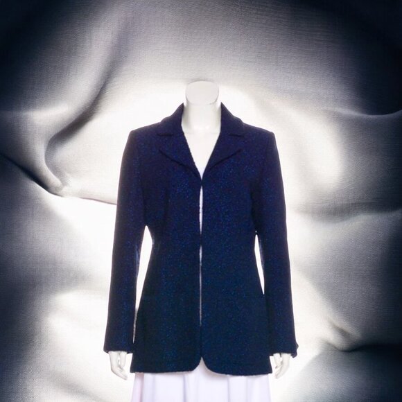 Chanel Tweed Blue/Black Jacket Blazer FR46 - Picture 1 of 13